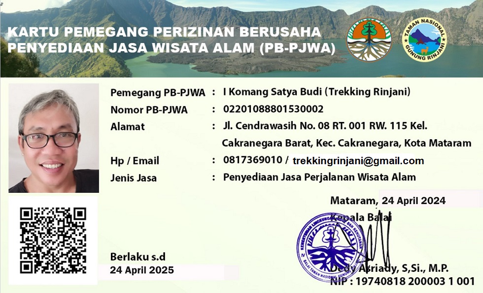 Kartu Pemegang Perizinan Berusaha Penyediaan Jasa Wisata Alam (BP-PJWA)