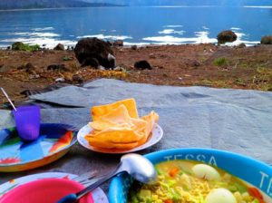 Soup noddle egg and salad Mount Rinjani