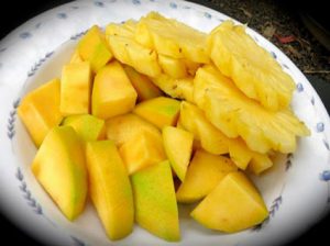 Fresh fruit pineapple and Manggo Mount Rinjani