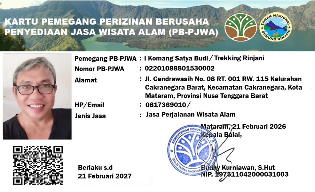 License Trekking Organizer Mount Rinjani